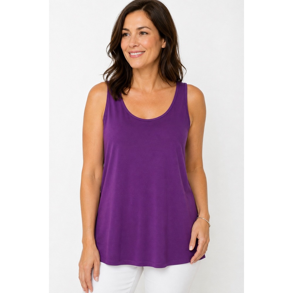 Susan Graver 1X Purple Sleeveless Tank Top Scoop Neck Stretch Layering Essential